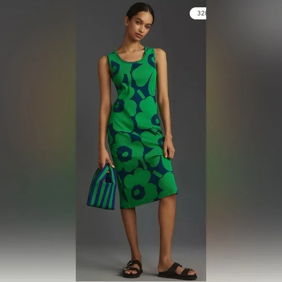 NWT Marimekko Simpukka Unikko Rib Floral Cotton Tank Dress size medium - Picture 7 of 9